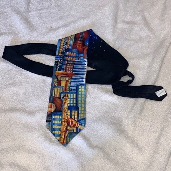 RM Style Music City Design Silk Neck Tie | Sz OS - Picture 2 of 5